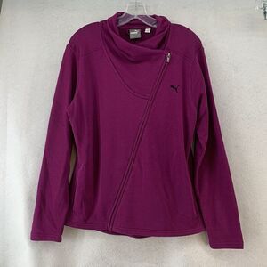 Puma Women’s Diagonal Zip Purple Cotton Jacket Sz XL Logo Athletic Pockets